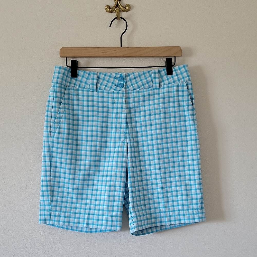Nike Golf Shorts Aqua Blue White Plaid Size 6